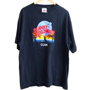Planet Hollywood T Shirt Mens XL Black Guam Vintage 90s Graphic Souvenir Cotton